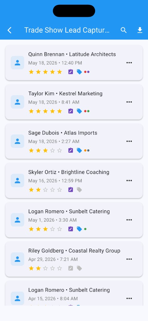 HowdyForms leads list with ratings and tags