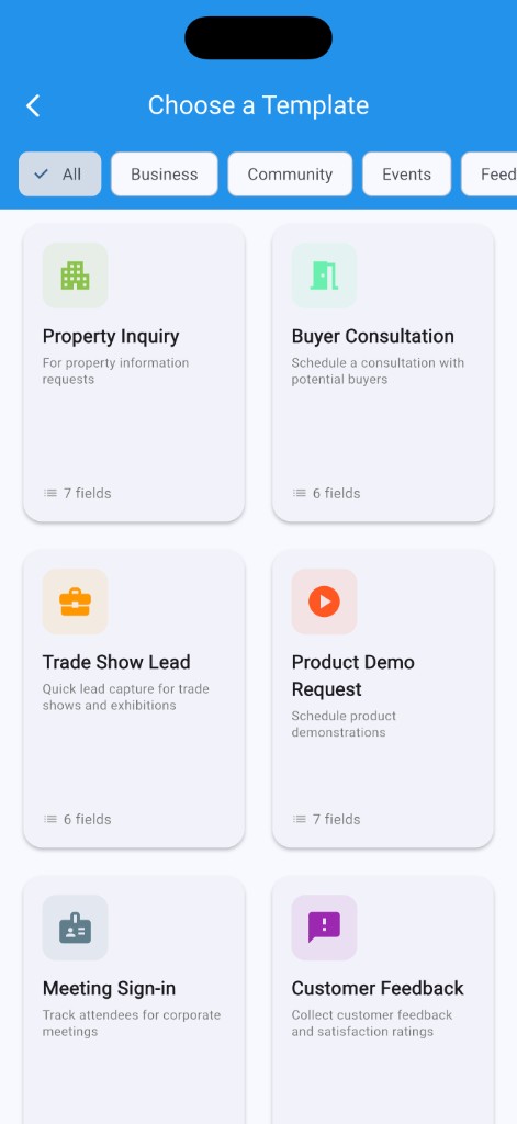 HowdyForms template selection screen