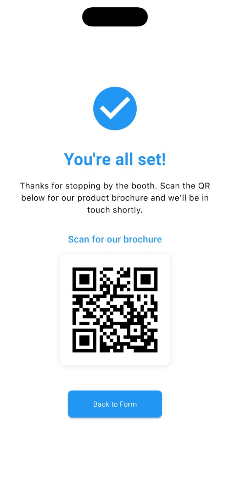 HowdyForms thank-you screen with QR code
